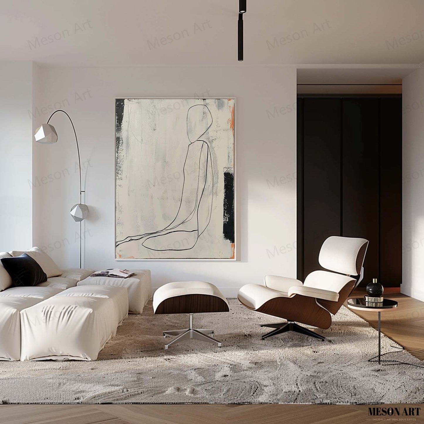 Elegant Minimalist Oil Painting of a Serene Figure in Neutral Tones