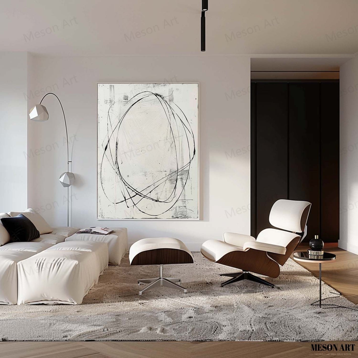 Modern Minimalist Oil Painting with Abstract Lines and Neutral Tones for Contemporary Decor