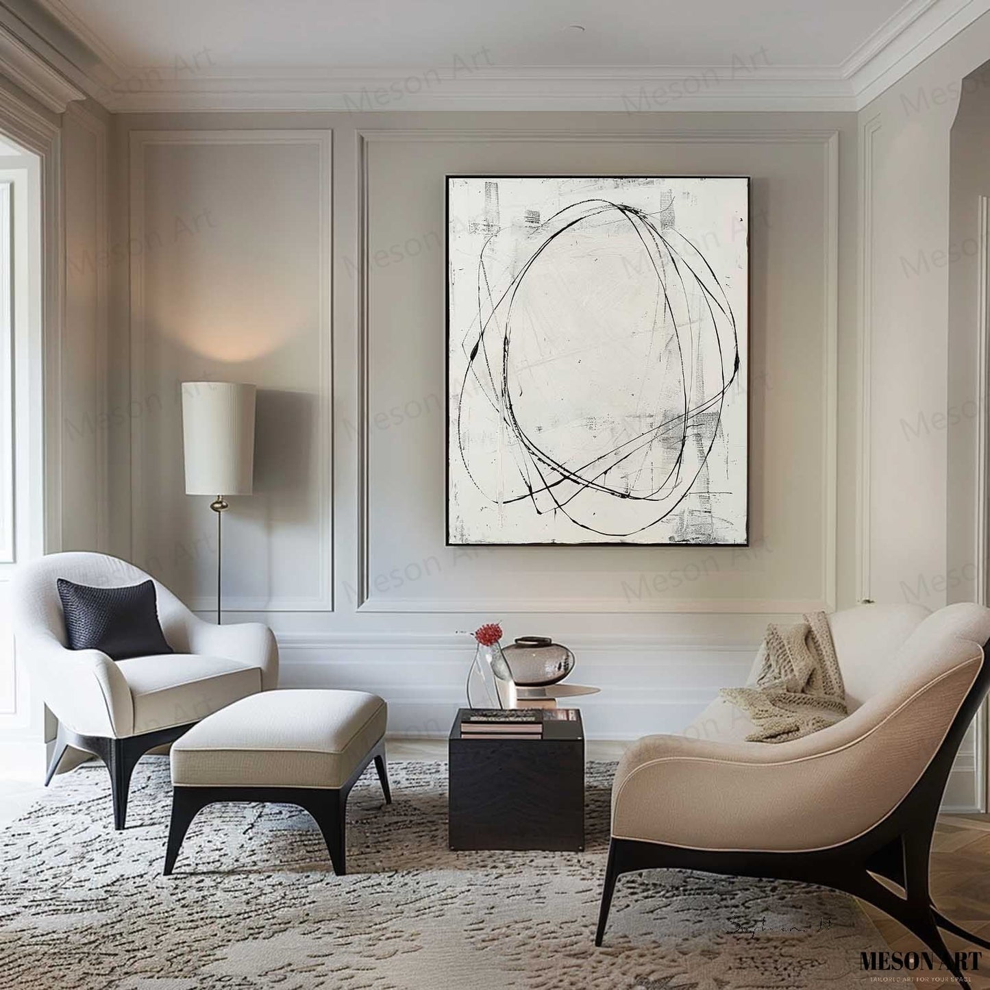 Modern Minimalist Oil Painting with Abstract Lines and Neutral Tones for Contemporary Decor