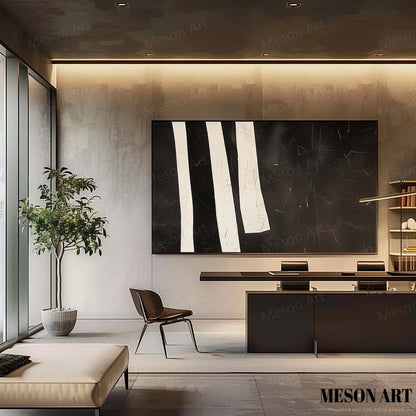 Elegant Black and White Minimalist Oil Painting for Modern Home Decor