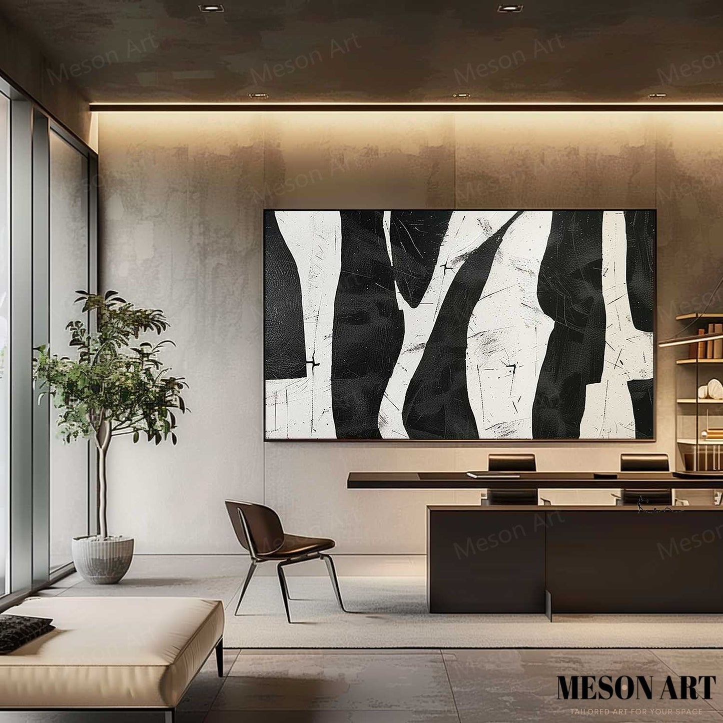 Abstract Black and White Minimalist Oil Painting for Modern Home Decor