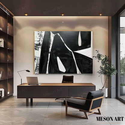 Modern Black and White Minimalist Oil Painting for Contemporary Spaces