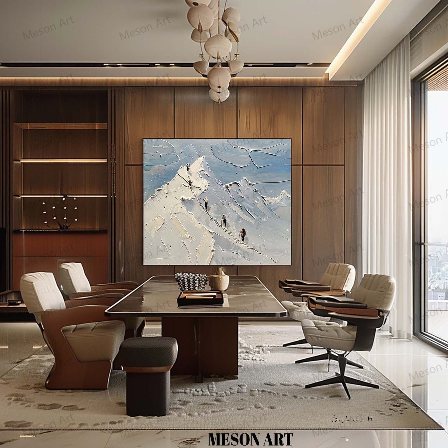 Mountain Adventure Oil Painting with Textured Plaster Finish for Nature Lovers