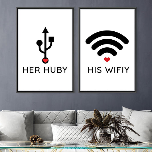 Whimsical Huby and Wifey Canvas Art for Modern Home Decor