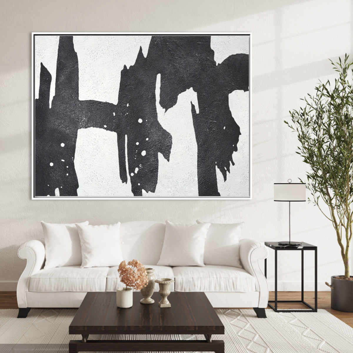 Modern Abstract Black and White Oil Painting for Contemporary Home Decor