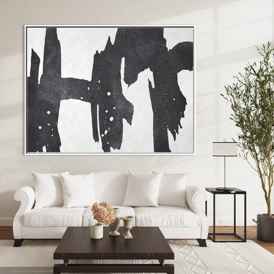Modern Abstract Black and White Oil Painting for Contemporary Home Decor