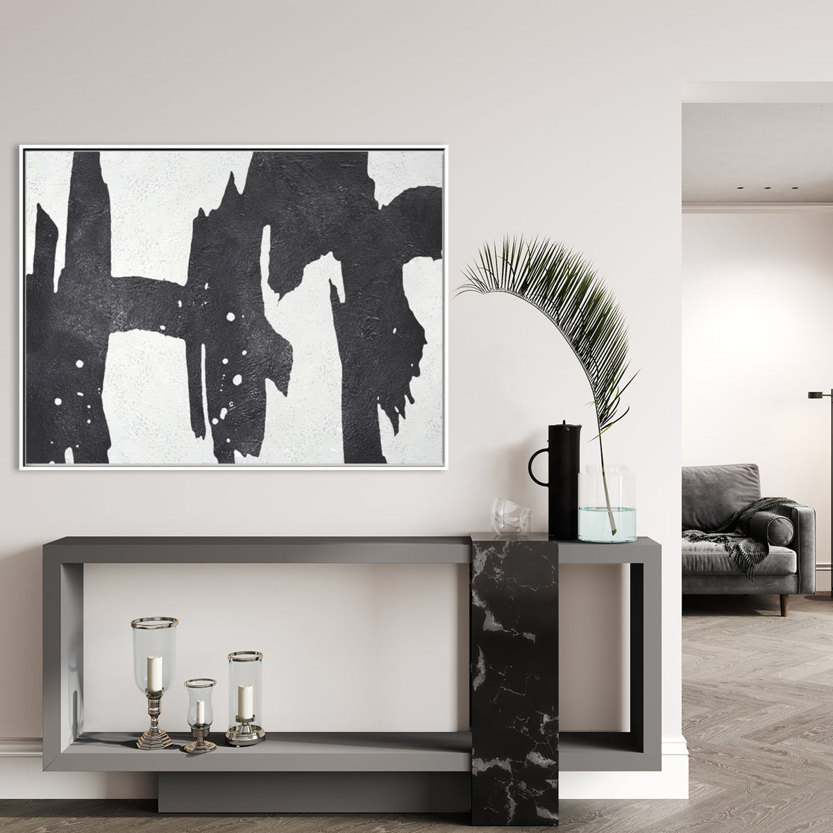 Modern Abstract Black and White Oil Painting for Contemporary Home Decor