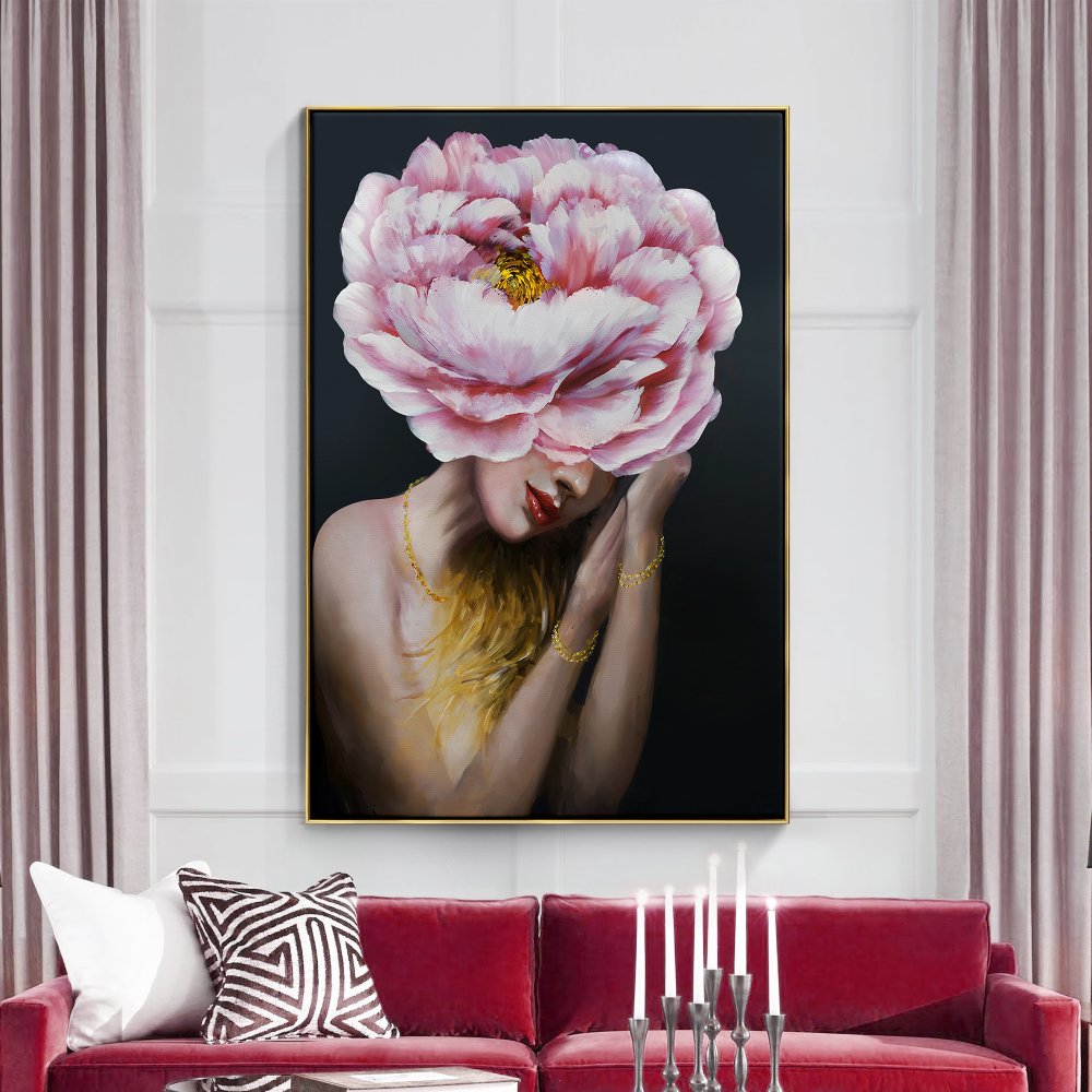 Enchanting Floral Portrait: Feminine Beauty and Nature in Oil Painting