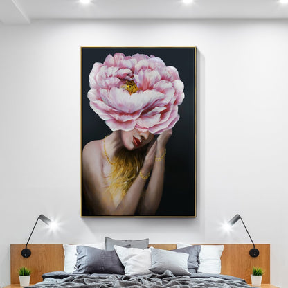 Enchanting Floral Portrait: Feminine Beauty and Nature in Oil Painting