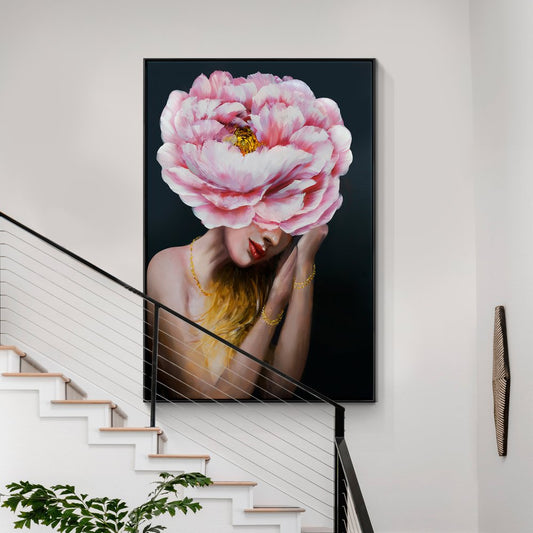 Enchanting Floral Portrait: Feminine Beauty and Nature in Oil Painting