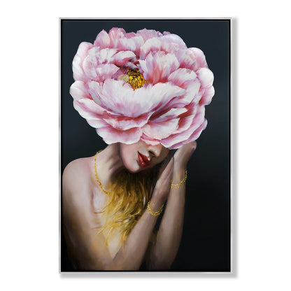 Enchanting Floral Portrait: Feminine Beauty and Nature in Oil Painting