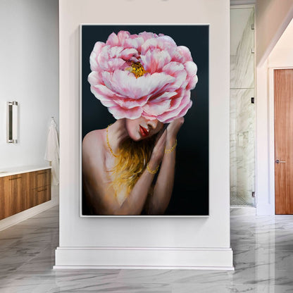 Enchanting Floral Portrait: Feminine Beauty and Nature in Oil Painting