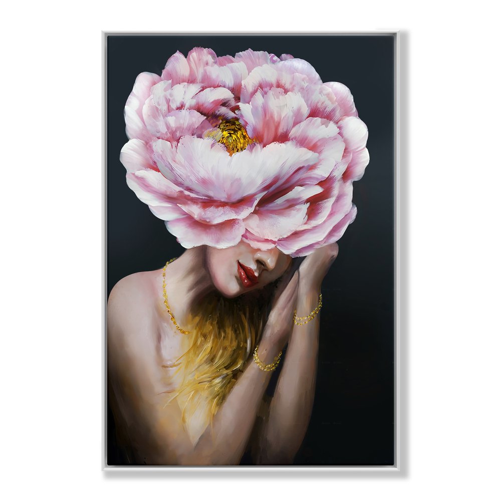 Enchanting Floral Portrait: Feminine Beauty and Nature in Oil Painting