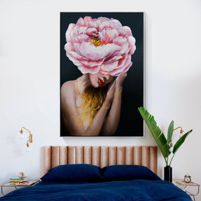 Enchanting Floral Portrait: Feminine Beauty and Nature in Oil Painting