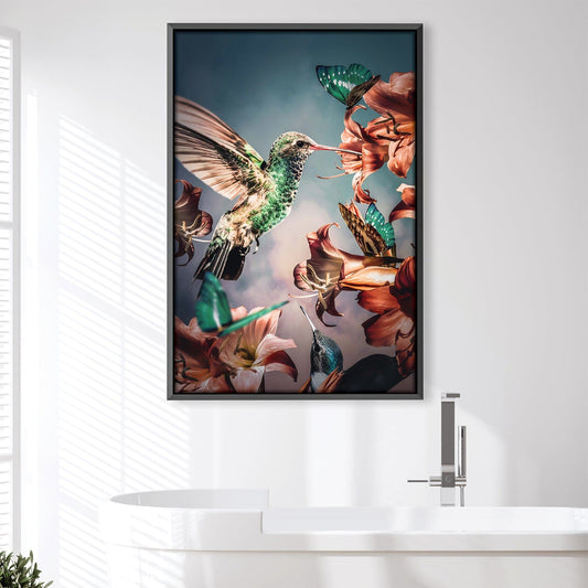 Vibrant Hummingbirds and Floral Symphony Oil Painting for Nature Lovers