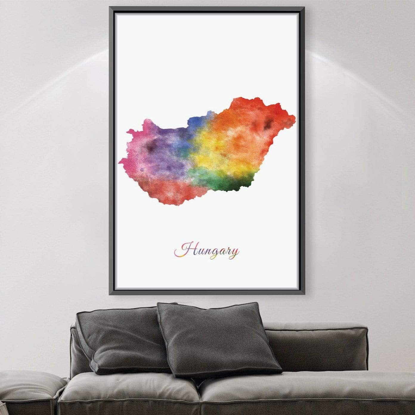 Vibrant Rainbow Map of Hungary - Colorful Abstract Oil Painting