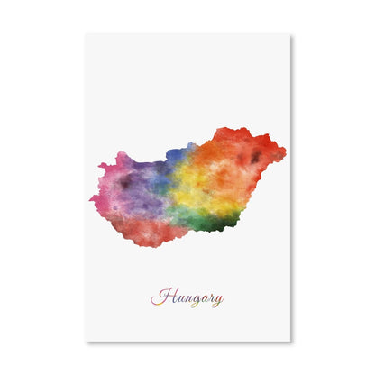 Vibrant Rainbow Map of Hungary - Colorful Abstract Oil Painting