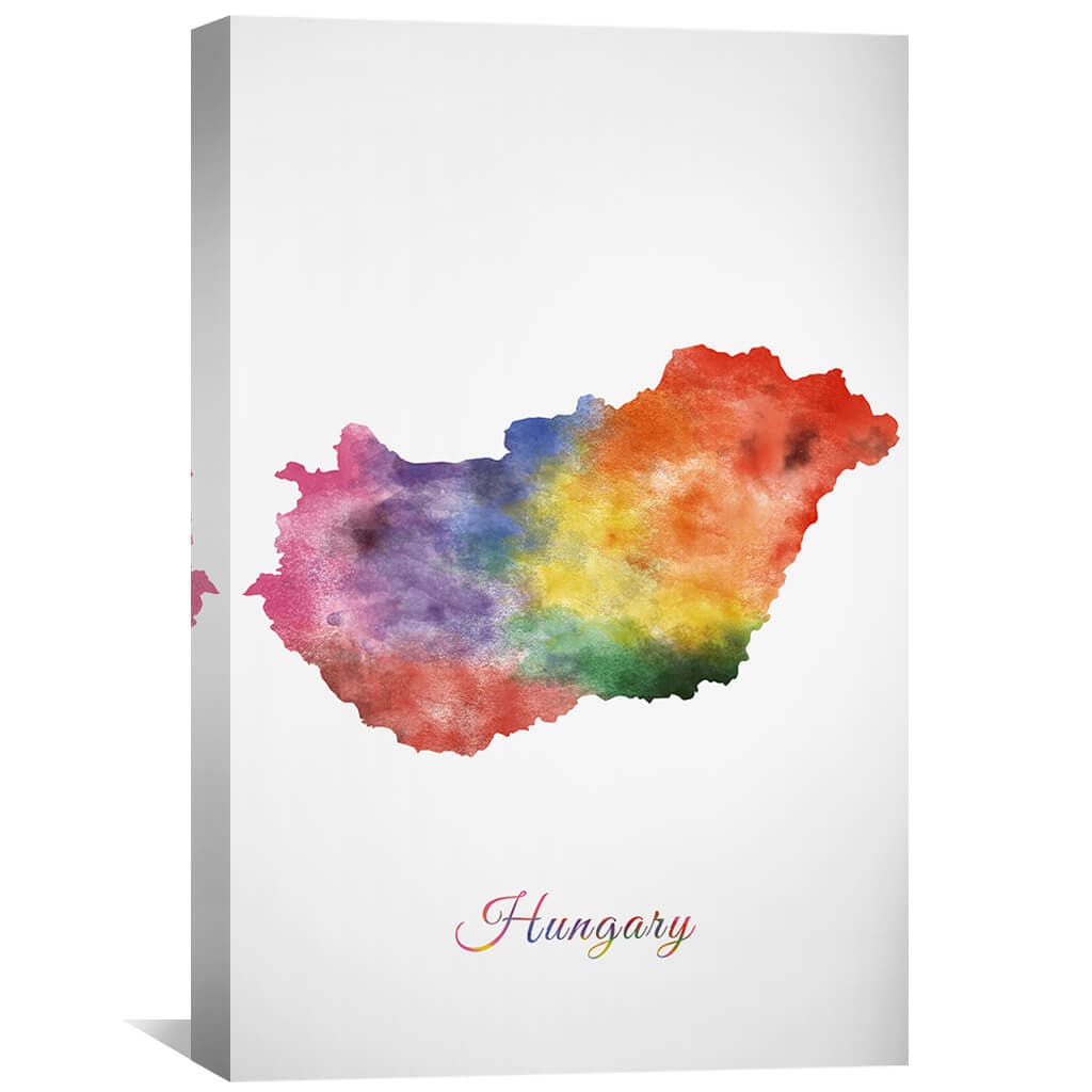 Vibrant Rainbow Map of Hungary - Colorful Abstract Oil Painting