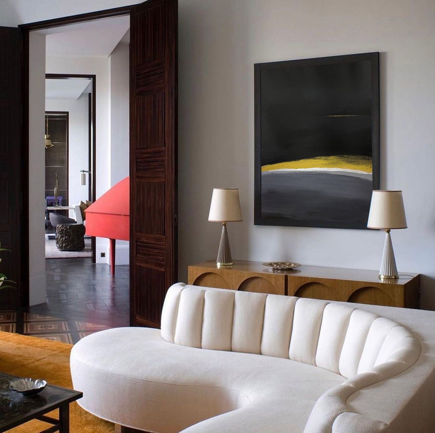 Contemporary Black and Yellow Abstract Oil Painting for Modern Interiors