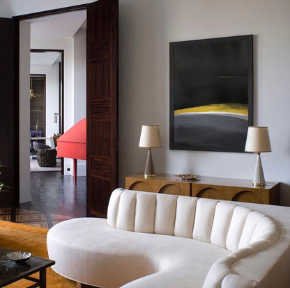 Contemporary Black and Yellow Abstract Oil Painting for Modern Interiors