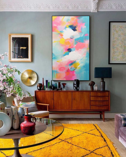 Vibrant Abstract Oil Painting with Colorful Brush Strokes for Modern Home Decor