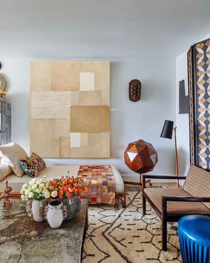 Modern Abstract Geometric Oil Painting for Contemporary Home Decor