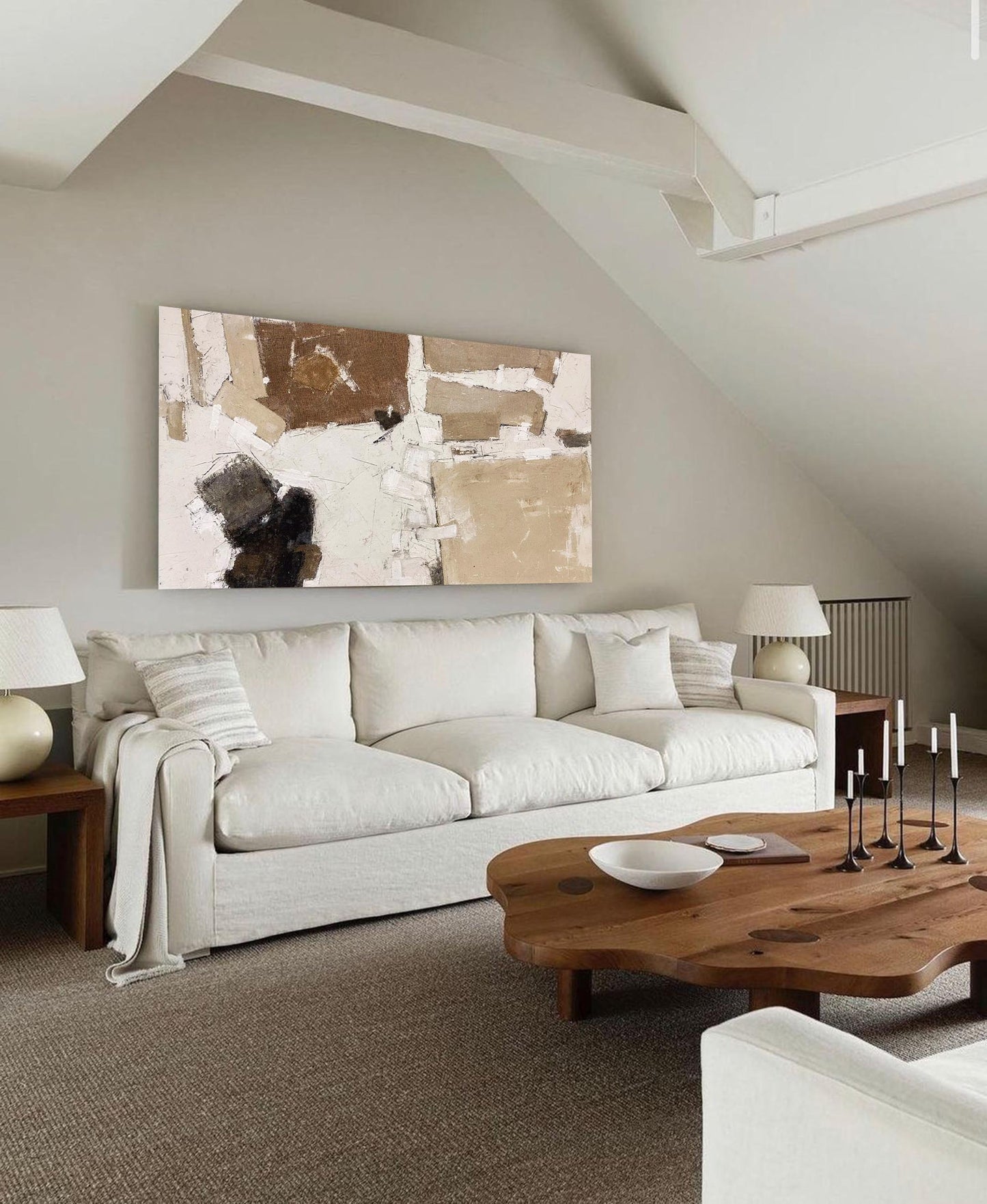 Contemporary Minimalist Abstract Oil Painting in Earth Tones and Textured Layers