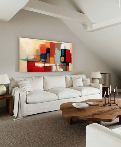 Bold Abstract Geometric Oil Painting with Vibrant Colors for Modern Decor