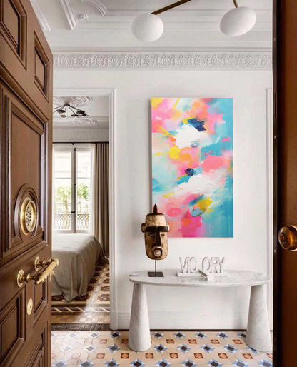 Vibrant Abstract Oil Painting with Colorful Brush Strokes for Modern Home Decor