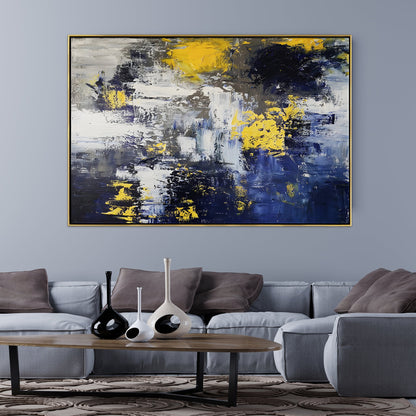 Vibrant Abstract Oil Painting of Stormy Seas with Bold Yellow Highlights