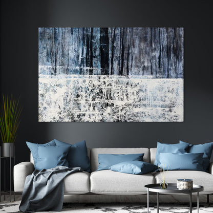 Serene Abstract Landscape Oil Painting in Soothing Blue and White Tones
