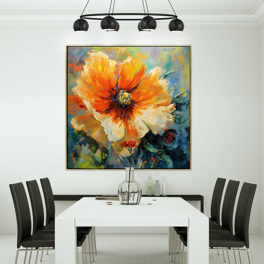 Vibrant Orange Flower Oil Painting for Brightening Any Space