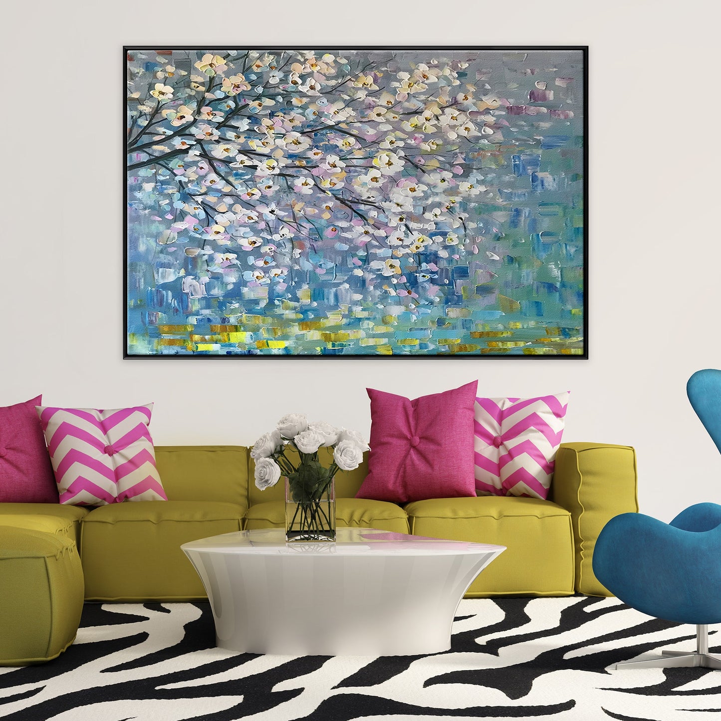 Serene Floral Abstract Oil Painting for Vibrant Home Decor