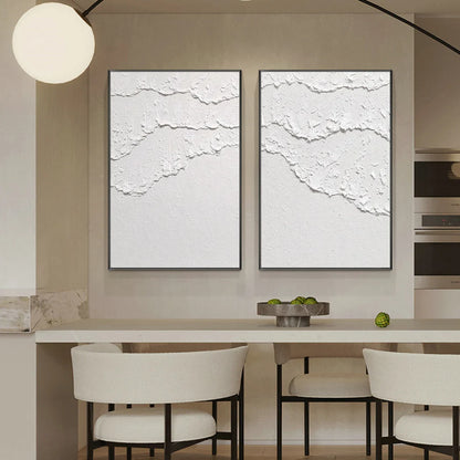 Textured White Abstract Oil Painting Pair for Modern Home Decor