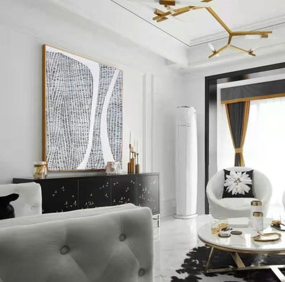 Modern Abstract Oil Painting with Curved Lines for Elegant Home Decor
