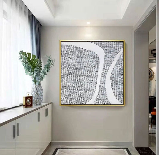 Modern Abstract Oil Painting with Curved Lines for Elegant Home Decor