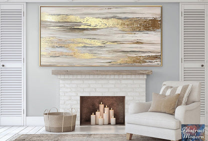 Abstract Gold and Silver Landscape Oil Painting for Modern Home Decor