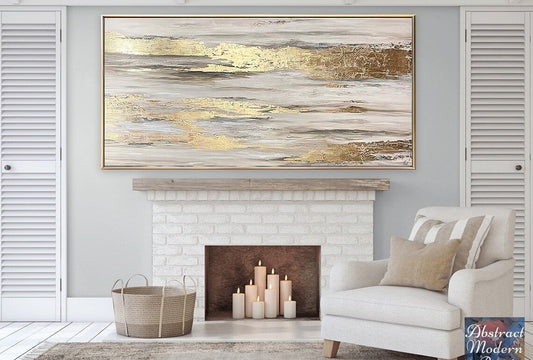 Abstract Gold and Silver Landscape Oil Painting for Modern Home Decor