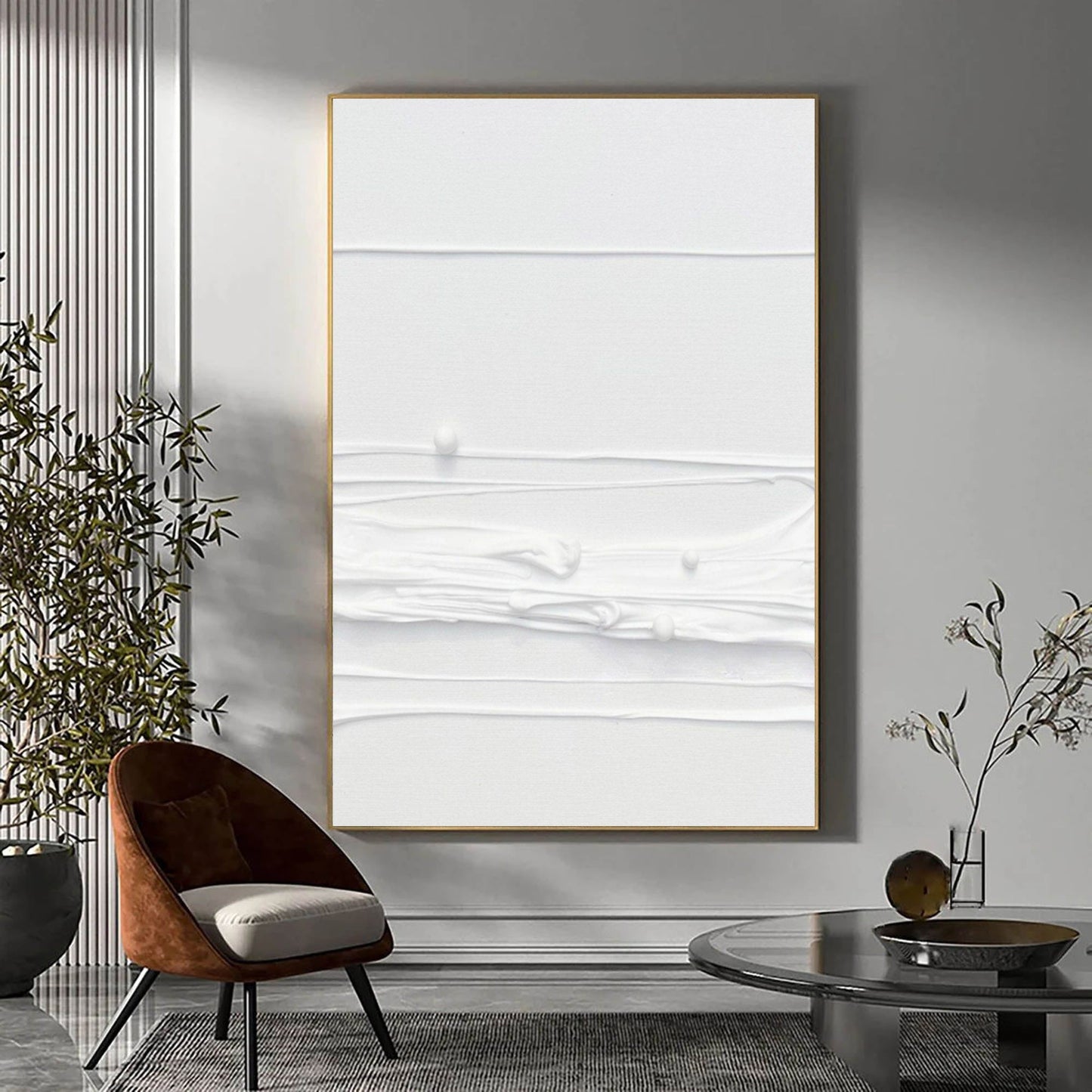 Textured White Abstract Oil Painting for Modern Home Decor