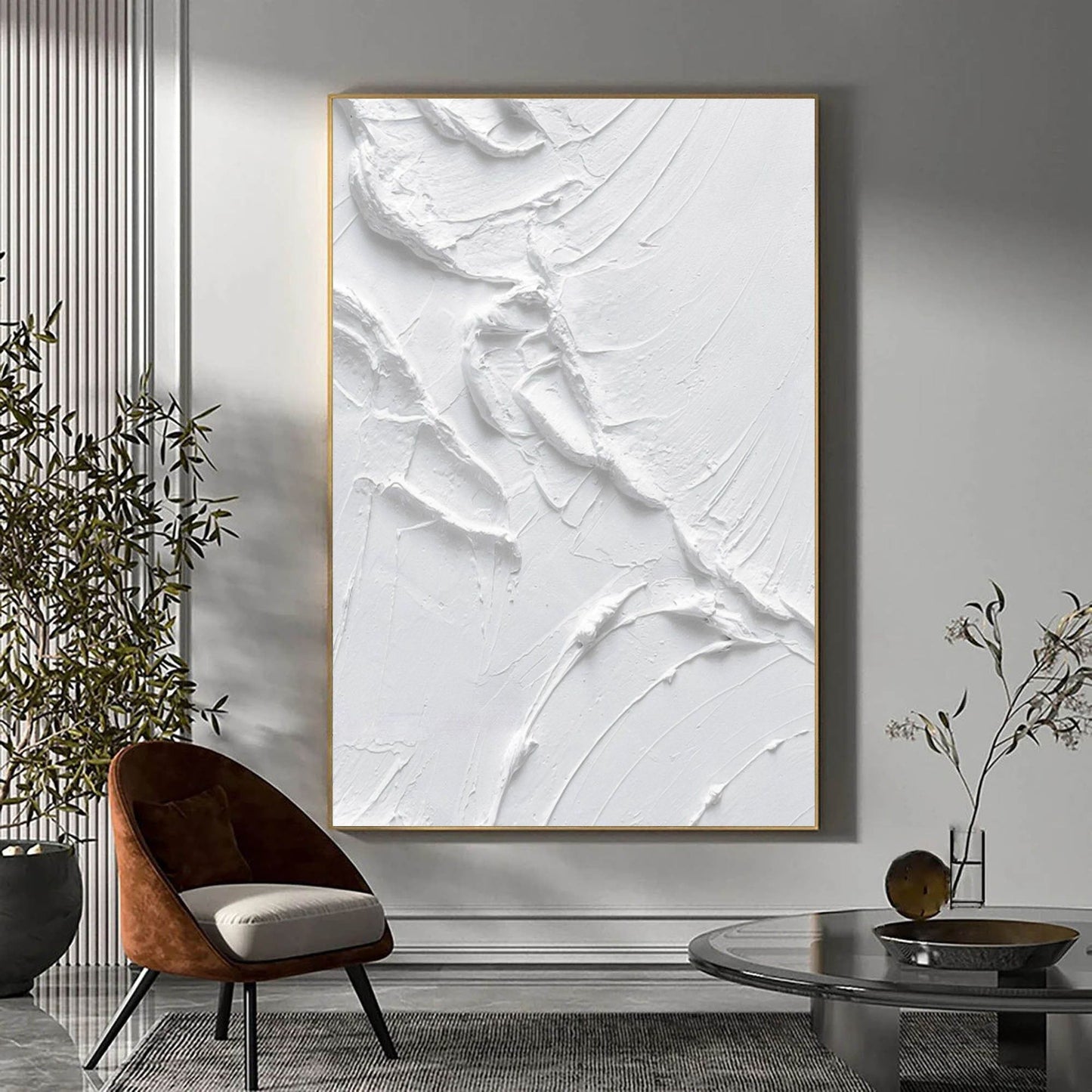 Textured White Oil Painting for Modern Home Decor and Elegant Wall Art