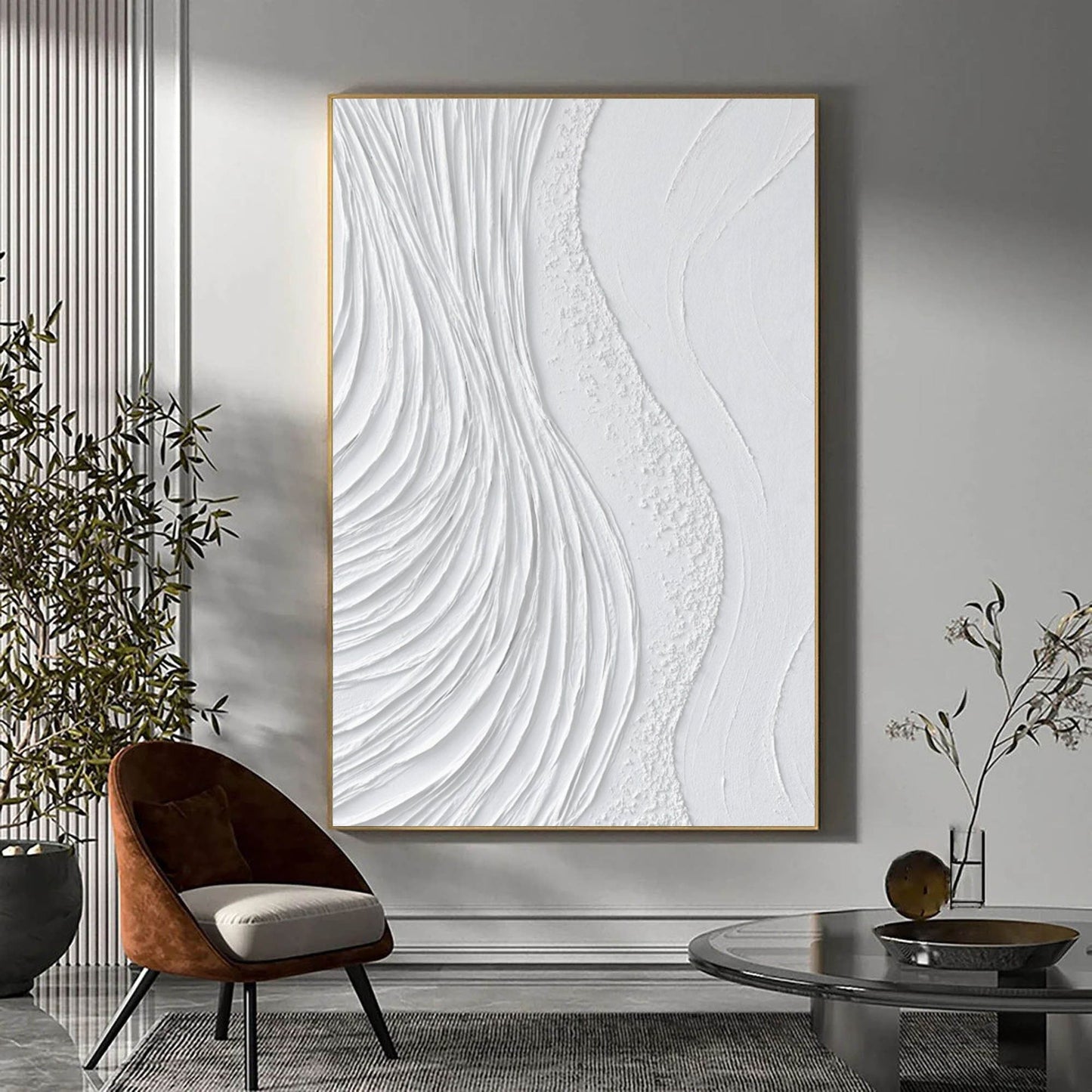 Textured White Abstract Oil Painting for Modern Decor