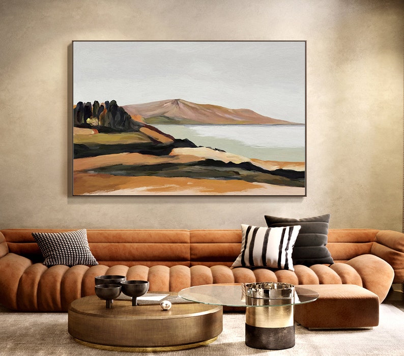 Serene Coastal Landscape Oil Painting for Modern Home Decor