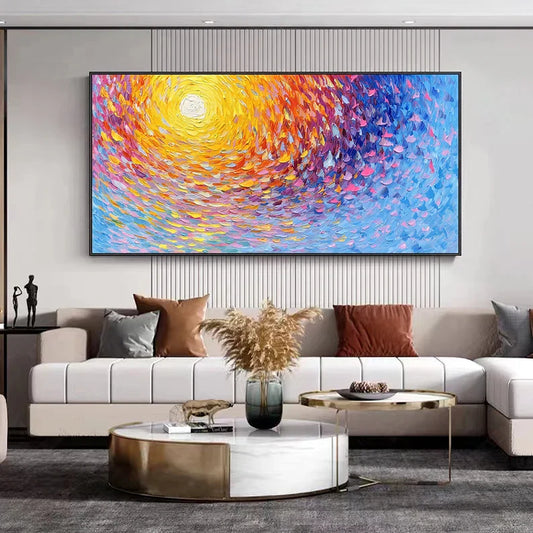 Vibrant Abstract Oil Painting with Sunburst Colors for Modern Home Décor