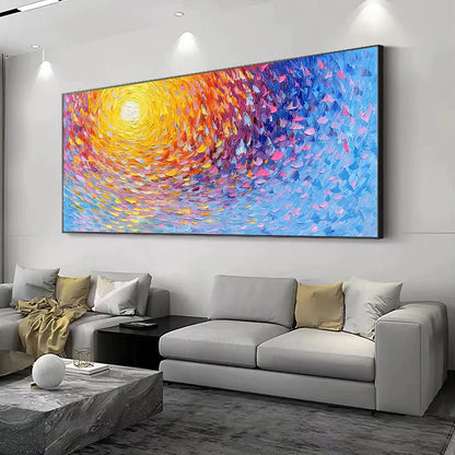 Vibrant Abstract Oil Painting with Sunburst Colors for Modern Home Décor