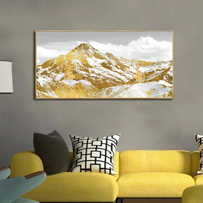 Majestic Mountain Landscape with Golden Highlights - Oil Painting for Elegant Home Decor