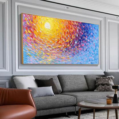 Vibrant Abstract Oil Painting with Sunburst Colors for Modern Home Décor