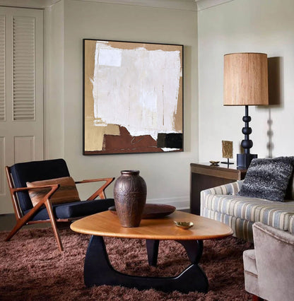 Contemporary Abstract Oil Painting with Textured Shades of Beige and Earth Tones