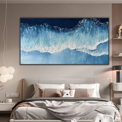 Abstract Coastal Waves Oil Painting – Serene Blue Ocean Artwork for Home Decor