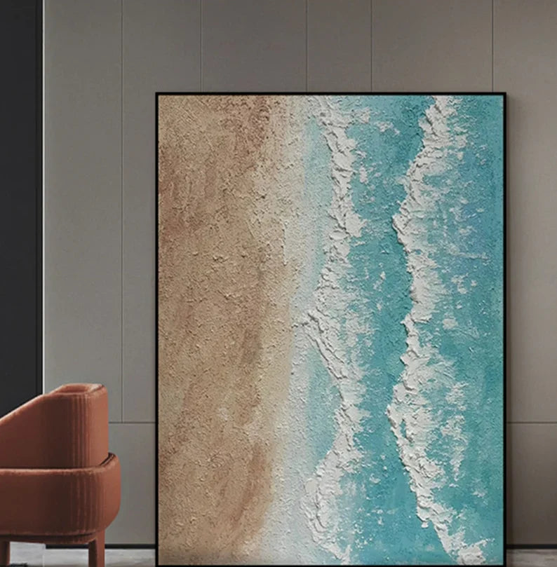 Serene Coastal Waves Oil Painting for Beach-Inspired Home Decor