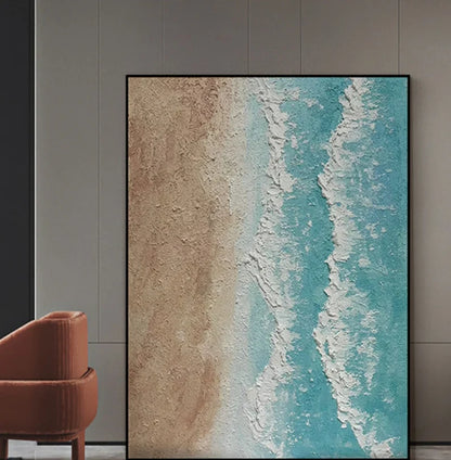 Serene Coastal Waves Oil Painting for Beach-Inspired Home Decor